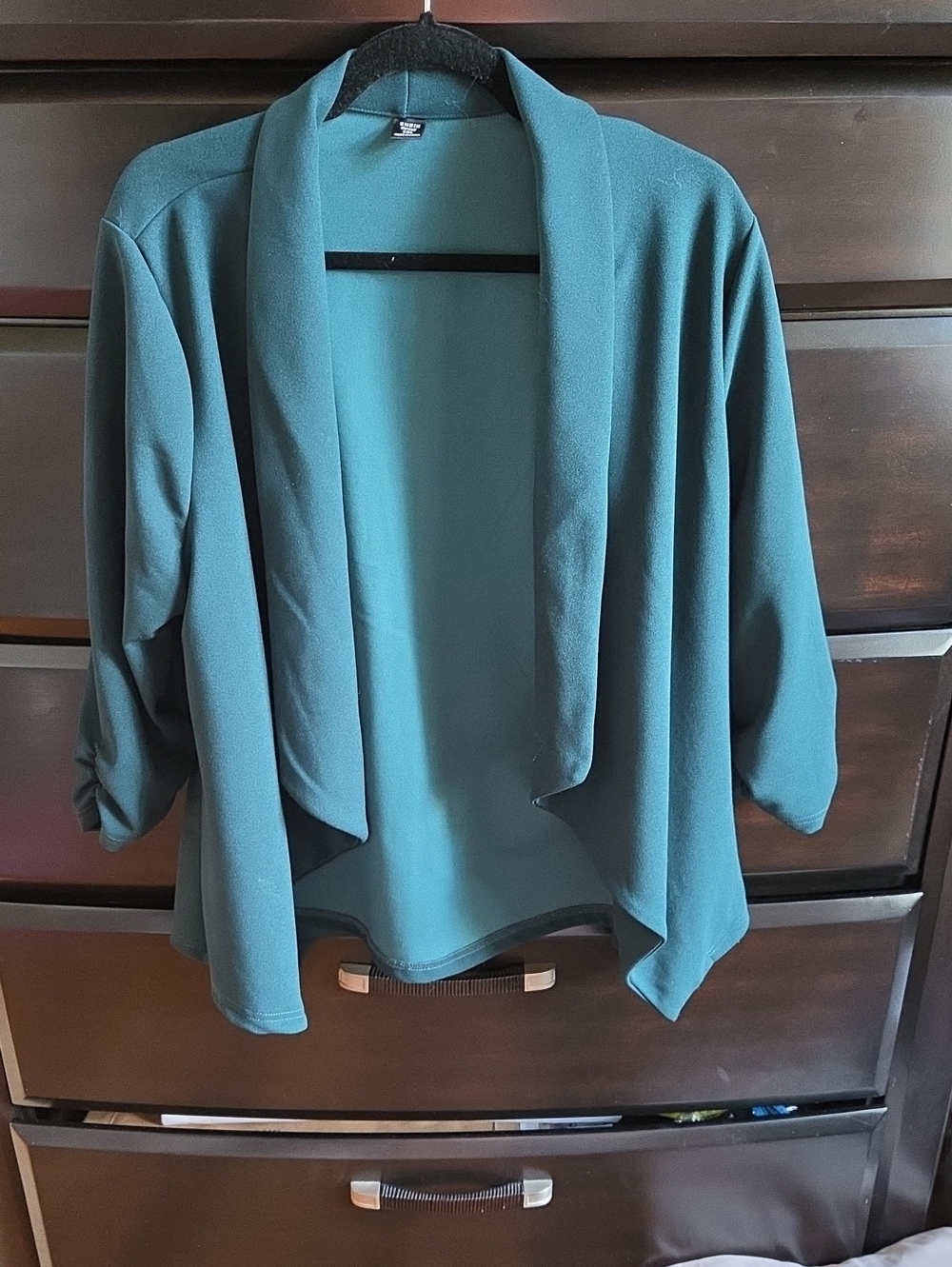 SHEIN Teal Open-Front Draped Cardigan Blazer With cropped Rouged Sleeves 1X